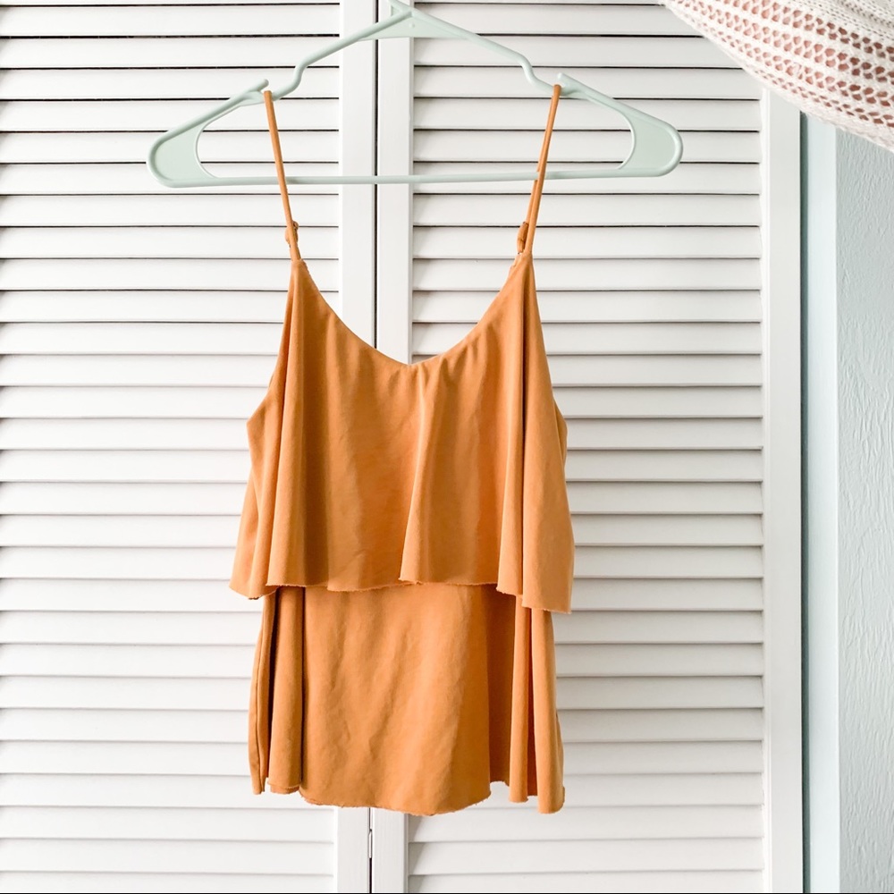 Mudd floaty mustard yellow boho tiered tank top